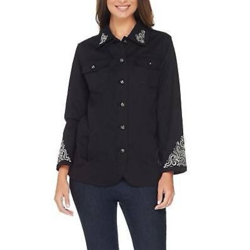 QUACKER FACTORY Scroll Embellished Woven Jacket Black Size 2X